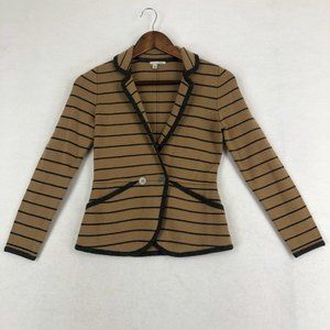 Halogen Women's Size XSP Merino Wool Blend Brown Grey Striped Cardigan Jacket